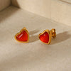 Wholesale Stainless Steel And Red Agate Heartshaped Geometric Inlaid Electroplated Women's Earrings