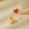 Wholesale Stainless Steel And Red Agate Heartshaped Geometric Inlaid Electroplated Women's Earrings