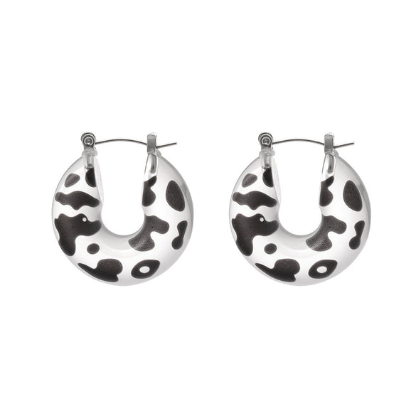 Wholesale Stainless Steel And Resin U Shaped Leopard Print Electroplated Women's Earrings