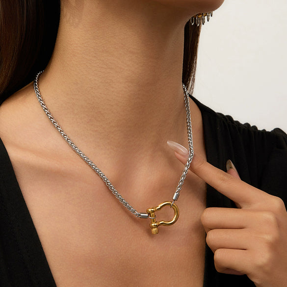 Wholesale Stainless Steel And 925 Silver Geometric Design Electroplated Women's Necklace