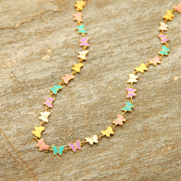 Wholesale Stainless Steel And Titanium Steel Animals Geometric Electroplating Oil Drop Butterfly Clavicle Necklace For Women