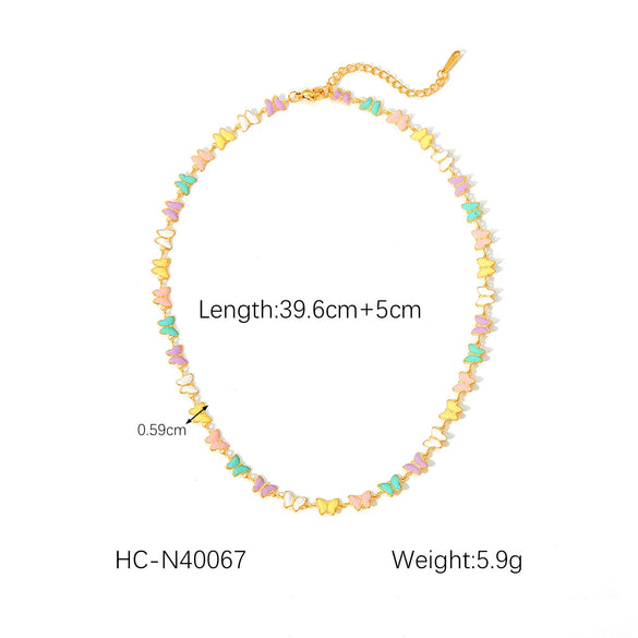Wholesale Stainless Steel And Titanium Steel Animals Geometric Electroplating Oil Drop Butterfly Clavicle Necklace For Women