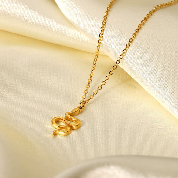 Wholesale Stainless Steel And Titanium Steel Animals Style Geometric Snake Pendant Necklace With Ball Chain 18K Gold Plated Jewelry For Women