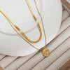 Wholesale Stainless Steel And Titanium Steel Blade Chain Double Layer Stacked Rose Short Necklace For Women With Gold Plated Electroplating