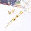 Wholesale Stainless Steel And Titanium Steel Butterfly Tassel Necklace And Earrings Set With Love Water Drops And Bell Patterns