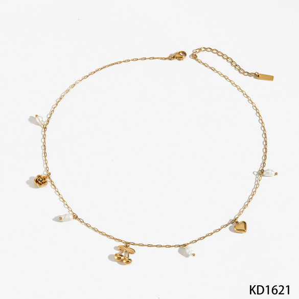 Wholesale Stainless Steel And Titanium Steel Cherry Fruit Flower Tassel Pendant Necklace With Electroplating For Women