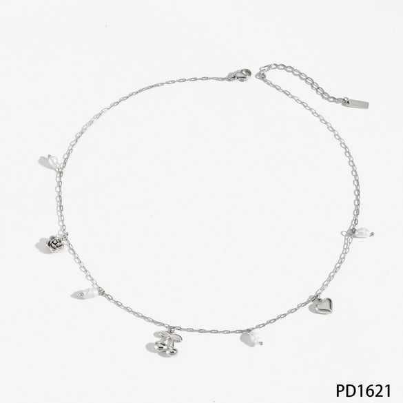 Wholesale Stainless Steel And Titanium Steel Cherry Fruit Flower Tassel Pendant Necklace With Electroplating For Women