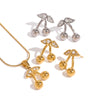 Wholesale Stainless Steel And Titanium Steel Cherry Shaped Pendant Necklace And Earrings With Electroplating Sweet Style Jewelry