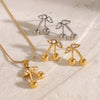 Wholesale Stainless Steel And Titanium Steel Cherry Shaped Pendant Necklace And Earrings With Electroplating Sweet Style Jewelry