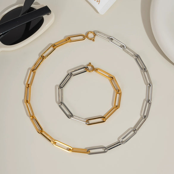 Wholesale Stainless Steel And Titanium Steel Contrast Color Necklace With Cross Chain And Punk Geometric Style Pvd Vacuum Real Gold Electroplated