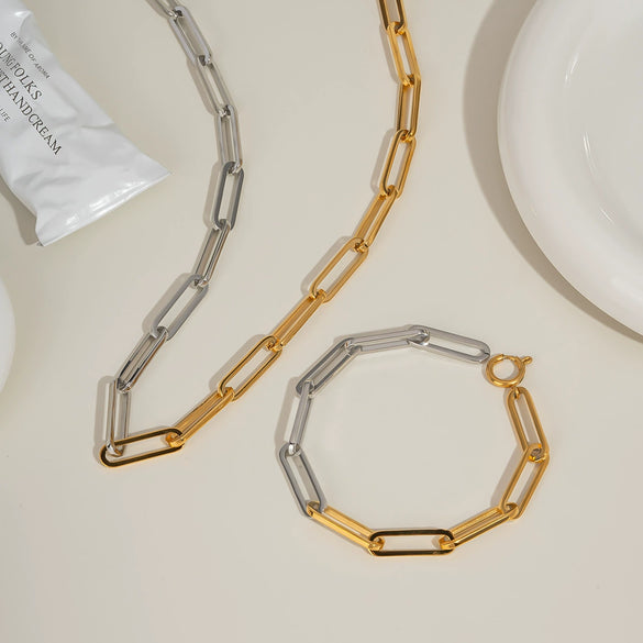 Wholesale Stainless Steel And Titanium Steel Contrast Color Necklace With Cross Chain And Punk Geometric Style Pvd Vacuum Real Gold Electroplated