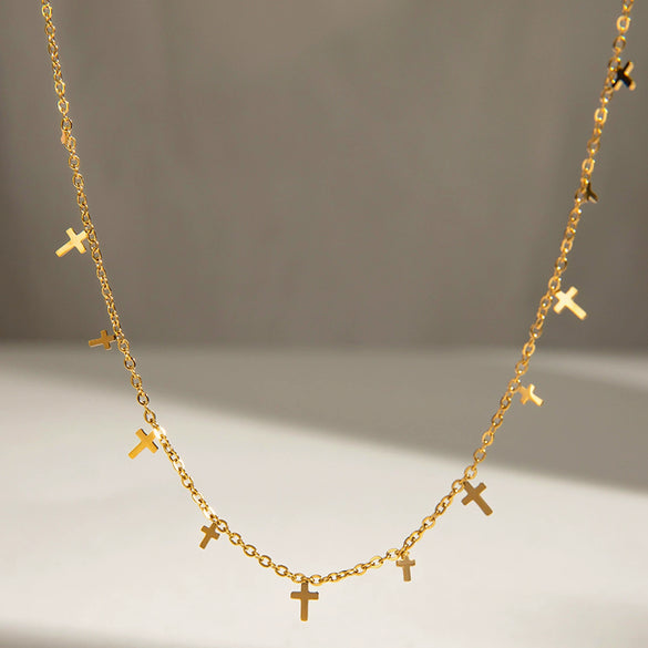 Wholesale Stainless Steel And Titanium Steel Cross Pendant Necklace With Exquisite Clavicle Chain And Electroplating Treatment