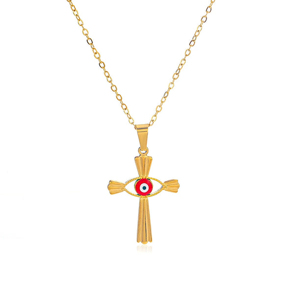 Wholesale Stainless Steel And Titanium Steel Devil's Eye Cross Geometric Pendant Necklace For Women With Electroplating