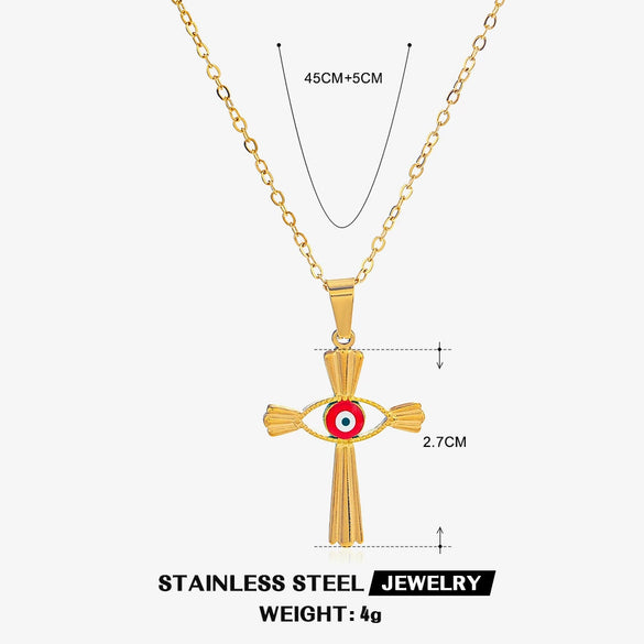 Wholesale Stainless Steel And Titanium Steel Devil's Eye Cross Geometric Pendant Necklace For Women With Electroplating