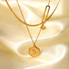 Wholesale Stainless Steel And Titanium Steel Doublelayer Stacked Blade Chain Necklace With Embossed Eightpointed Star Geometric Pendant Electroplated Women's Ins Style