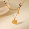 Wholesale Stainless Steel And Titanium Steel Doublelayer Stacked Blade Chain Necklace With Embossed Eightpointed Star Geometric Pendant Electroplated Women's Ins Style