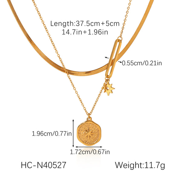 Wholesale Stainless Steel And Titanium Steel Doublelayer Stacked Blade Chain Necklace With Embossed Eightpointed Star Geometric Pendant Electroplated Women's Ins Style