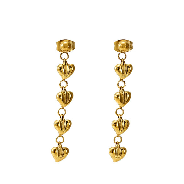Wholesale Stainless Steel And Titanium Steel Fashion Love Tassel Heart Shape Earrings For Women 18K Gold Plated