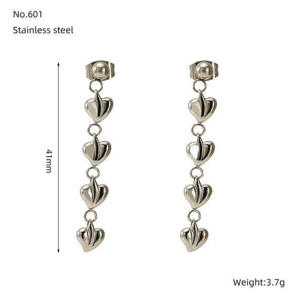 Wholesale Stainless Steel And Titanium Steel Fashion Love Tassel Heart Shape Earrings For Women 18K Gold Plated