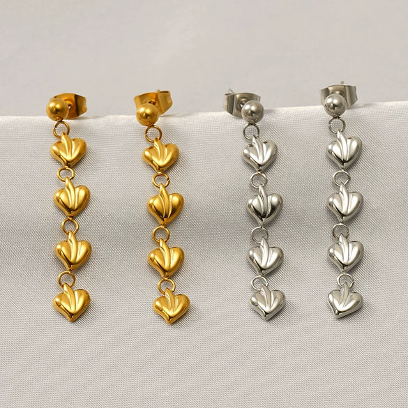 Wholesale Stainless Steel And Titanium Steel Fashion Love Tassel Heart Shape Earrings For Women 18K Gold Plated