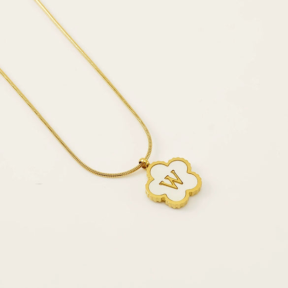 Wholesale Stainless Steel And Titanium Steel Five Leaf Clover And Letter Pendant Necklace With Electroplating Fashion Style