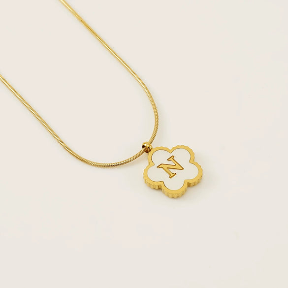 Wholesale Stainless Steel And Titanium Steel Five Leaf Clover And Letter Pendant Necklace With Electroplating Fashion Style