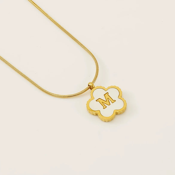Wholesale Stainless Steel And Titanium Steel Five Leaf Clover And Letter Pendant Necklace With Electroplating Fashion Style