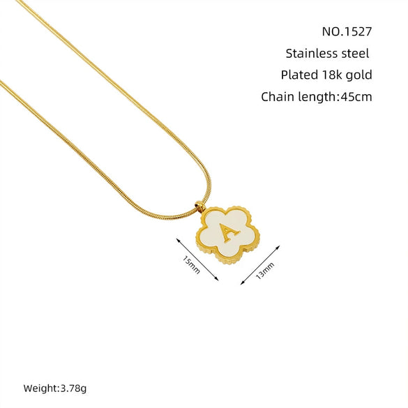 Wholesale Stainless Steel And Titanium Steel Five Leaf Clover And Letter Pendant Necklace With Electroplating Fashion Style