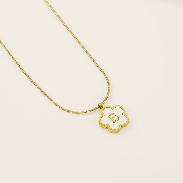 Wholesale Stainless Steel And Titanium Steel Five Leaf Clover And Letter Pendant Necklace With Electroplating Fashion Style
