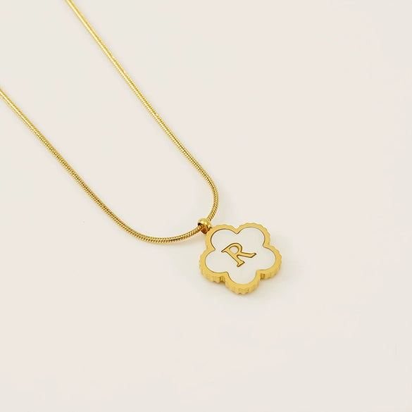 Wholesale Stainless Steel And Titanium Steel Five Leaf Clover And Letter Pendant Necklace With Electroplating Fashion Style