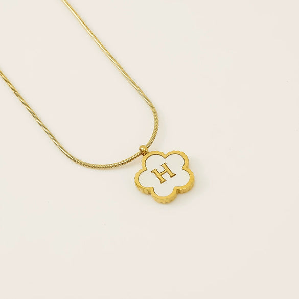 Wholesale Stainless Steel And Titanium Steel Five Leaf Clover And Letter Pendant Necklace With Electroplating Fashion Style