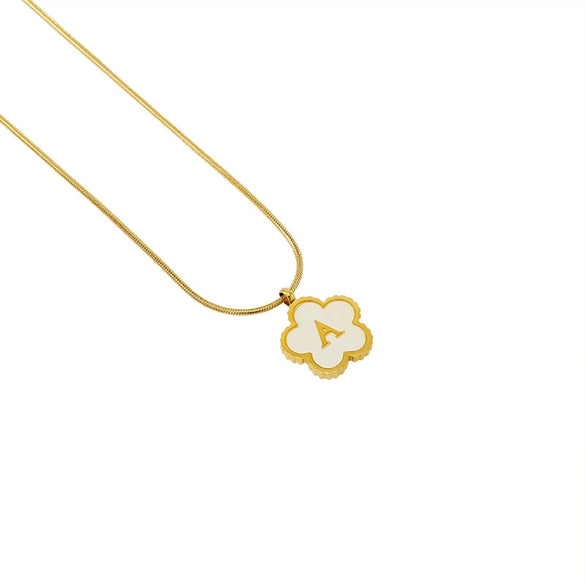 Wholesale Stainless Steel And Titanium Steel Five Leaf Clover And Letter Pendant Necklace With Electroplating Fashion Style