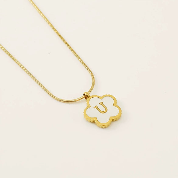 Wholesale Stainless Steel And Titanium Steel Five Leaf Clover And Letter Pendant Necklace With Electroplating Fashion Style