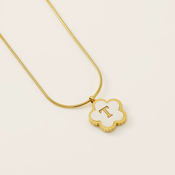 Wholesale Stainless Steel And Titanium Steel Five Leaf Clover And Letter Pendant Necklace With Electroplating Fashion Style
