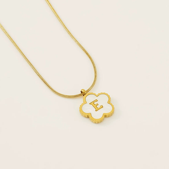 Wholesale Stainless Steel And Titanium Steel Five Leaf Clover And Letter Pendant Necklace With Electroplating Fashion Style