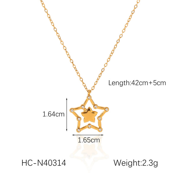 Wholesale Stainless Steel And Titanium Steel Fivepointed Star Pendant Necklace With O Word Chain And Electroplating