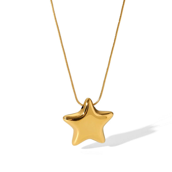 Wholesale Stainless Steel And Titanium Steel Fivepointed Star Pendant Necklace With O Word Chain And Electroplating