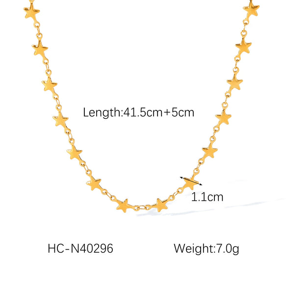 Wholesale Stainless Steel And Titanium Steel Fivepointed Star Pendant Necklace With O Word Chain And Electroplating