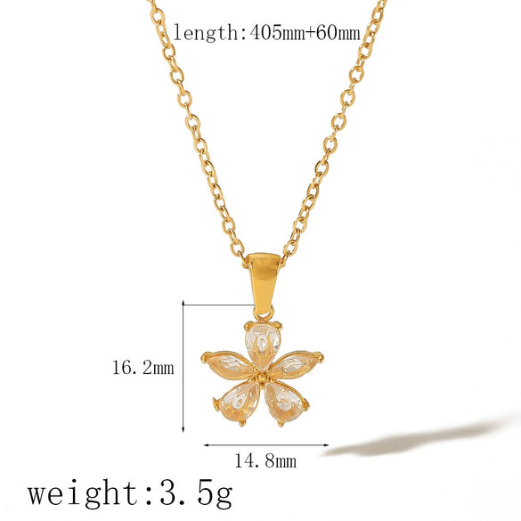 Wholesale Stainless Steel And Titanium Steel Flower Pendant Necklace With Electroplating And Diamondembedded Design
