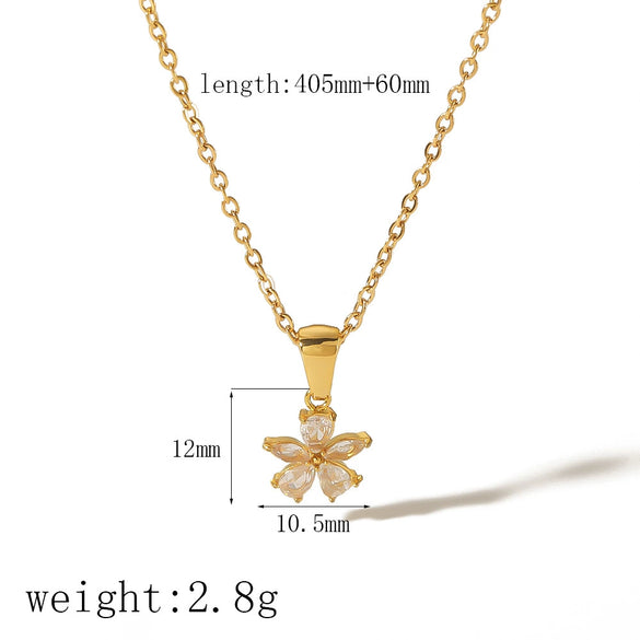 Wholesale Stainless Steel And Titanium Steel Flower Pendant Necklace With Electroplating And Diamondembedded Design