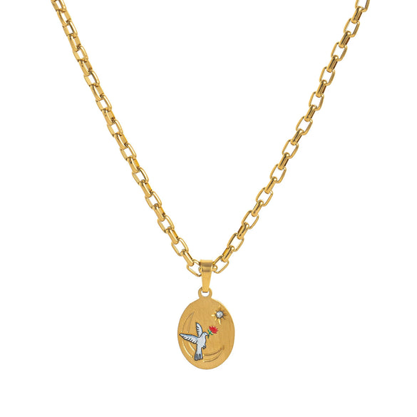 Wholesale Stainless Steel And Titanium Steel Geometric And Flower Style Pendant Necklace With Vacuum Plating For Women