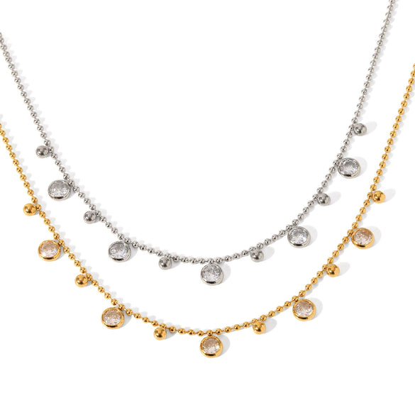 Wholesale Stainless Steel And Titanium Steel Geometric Ball Chain Tassel Zircon Women's Necklace