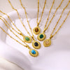 Wholesale Stainless Steel And Titanium Steel Geometric Clavicle Chain Necklace With Turquoise And Tiger Eye Stone Gold Plated In Palace Style