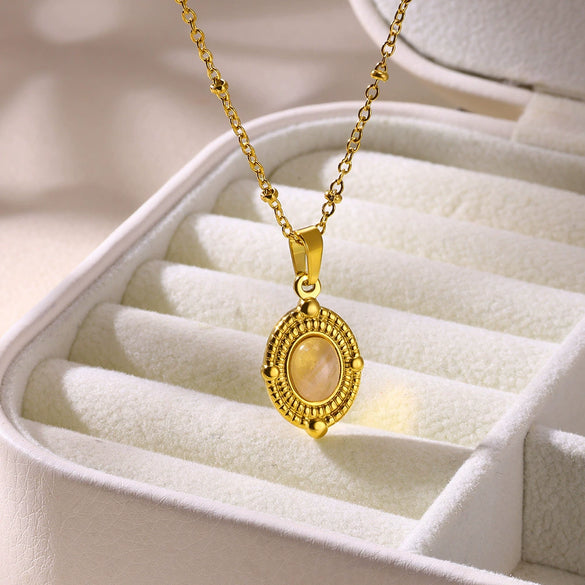 Wholesale Stainless Steel And Titanium Steel Geometric Clavicle Chain Necklace With Turquoise And Tiger Eye Stone Gold Plated In Palace Style