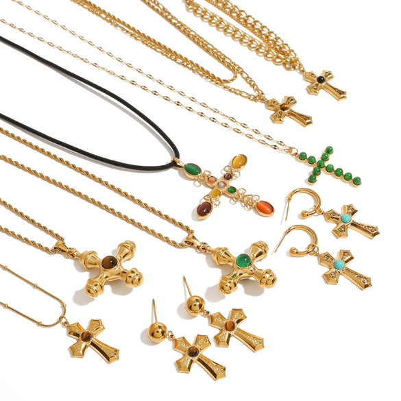 Wholesale Stainless Steel And Titanium Steel Geometric Cross Clavicle Necklace For Women With Electroplating