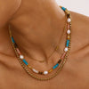 Wholesale Stainless Steel And Titanium Steel Geometric Design Electroplated Natural Stone Bead String Necklace For Women