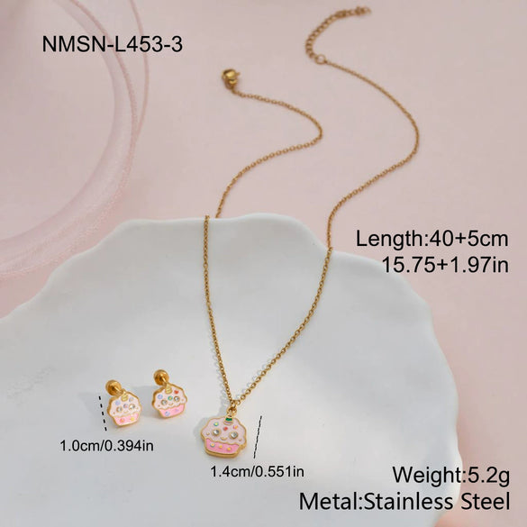 Wholesale Stainless Steel And Titanium Steel Geometric Heart Drop Bell Pattern Electroplated Jewelry Set For Girls Including Necklace And Earrings