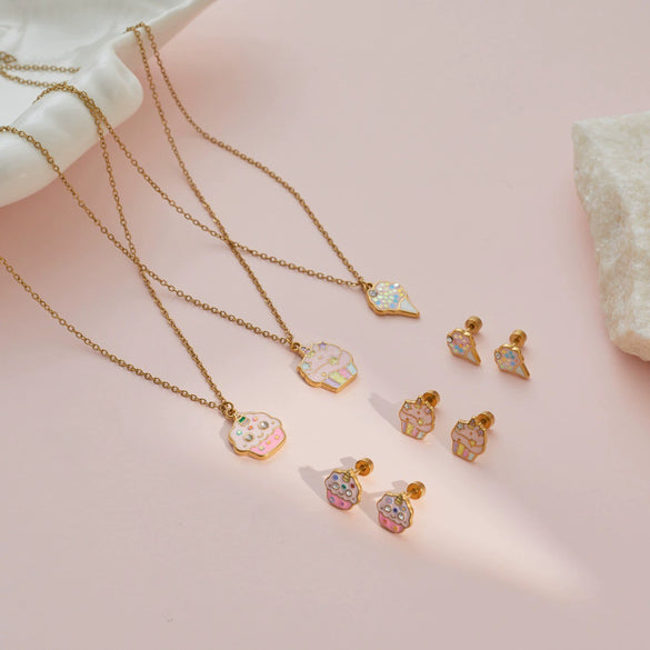 Wholesale Stainless Steel And Titanium Steel Geometric Heart Drop Bell Pattern Electroplated Jewelry Set For Girls Including Necklace And Earrings