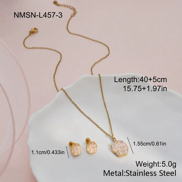 Wholesale Stainless Steel And Titanium Steel Geometric Heart Drop Bell Pattern Electroplated Jewelry Set For Girls Including Necklace And Earrings