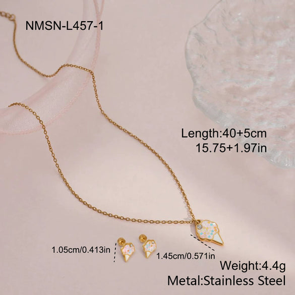 Wholesale Stainless Steel And Titanium Steel Geometric Heart Drop Bell Pattern Electroplated Jewelry Set For Girls Including Necklace And Earrings